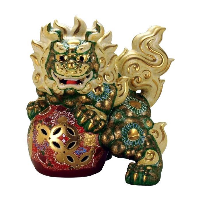 九谷焼 10号立獅子 緑彩 N195-04