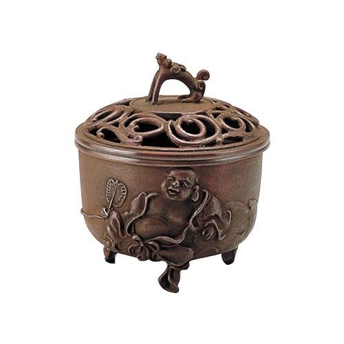 送料無料　高岡銅器　香炉　名取川雅司作　布袋文　焼朱銅色 127-07 - 0