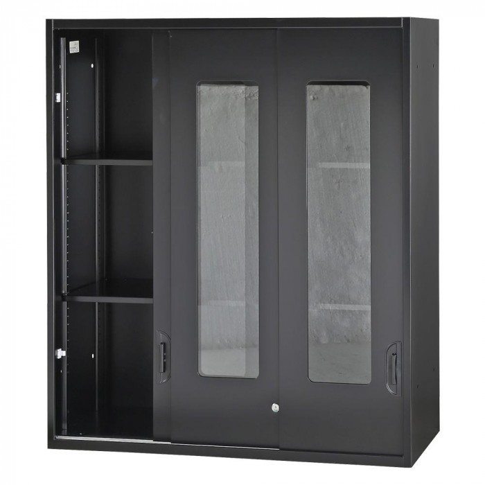 RoomDesign豊國工業 壁面収納庫深型3枚引違いガラス扉 ブラック HOS-HKG3X-B CN-10色(ブラック)（同梱・代引き不可