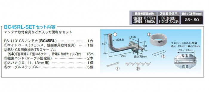 マスプロ電工 4K9K対応 BS・110CSアンテナ 取付金具セット BC45RL-SET-