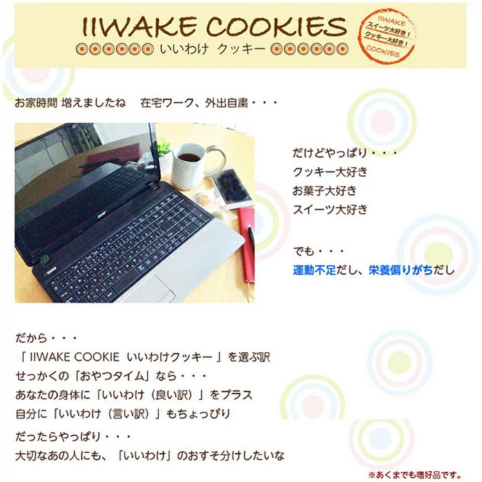 大人も着やすいシンプルファッション IIWAKE いいわけ COOKIES プロテイン 炭酸クッキー 個包装 50枚入り 