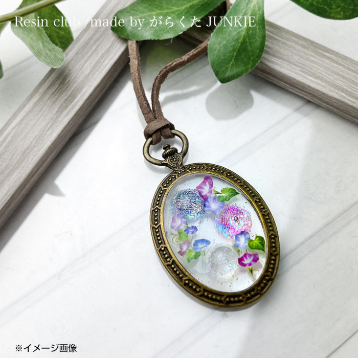 朝顔レジンネックレス レジン シール アサガオ 花 かわいい おしゃれ 手芸 ハンドメイド