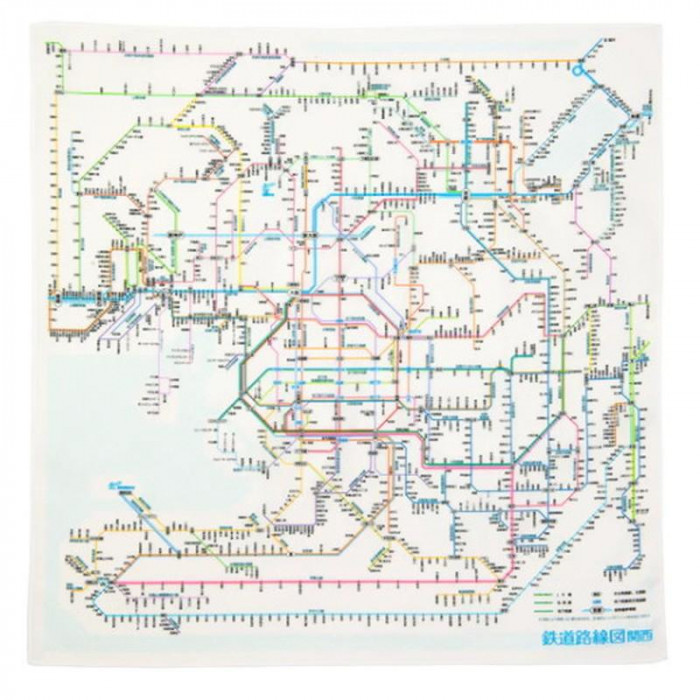 円形西日本路線図　骨董品 東京カートグラフィック 鉄道路線図 ハンカチ関西日本語 RHKJ