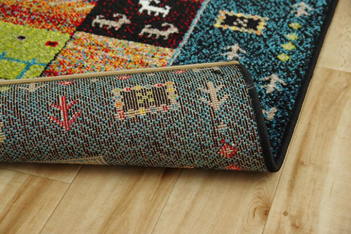 トルコ製 ウィルトン織カーペット ギャッベ柄 ネイビー 約80×140cm