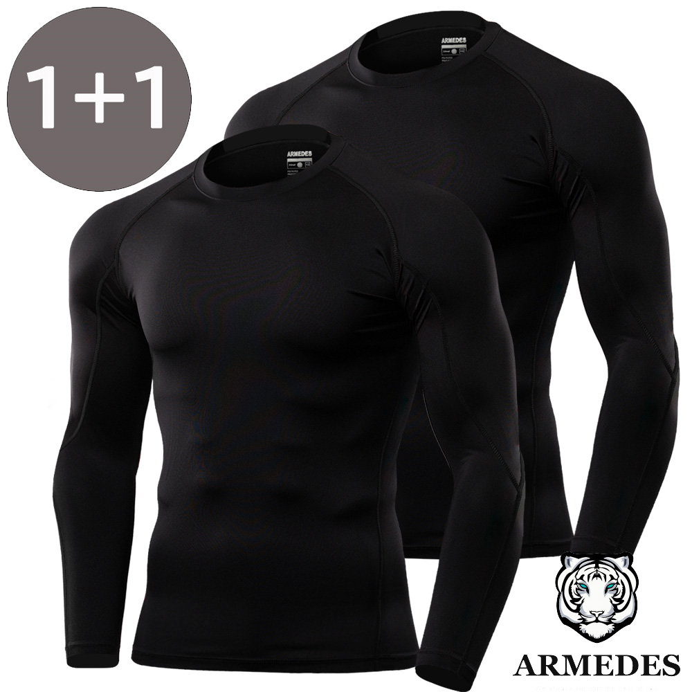 2枚セット 送料無料 ARMEDES アルメデス コンプレッション インナー Tシャツ 接触冷感 テックフィット 長袖 丸首 メンズ M-XXL 全7色 オールシーズン AR56