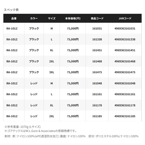 シマノ（SHIMANO） （26年3月新商品） ネクサス ゴアテックス レイン