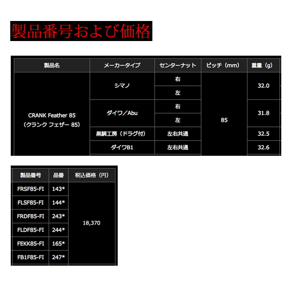 リブレ クランク フェザー 85 FB1F85-FI ダイワB1用 チタン／ゴールド