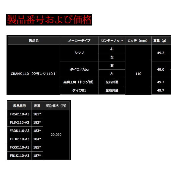 リブレ クランク 110 FLSK110-A3 左巻 シマノ用 ガンメタ／ゴールド