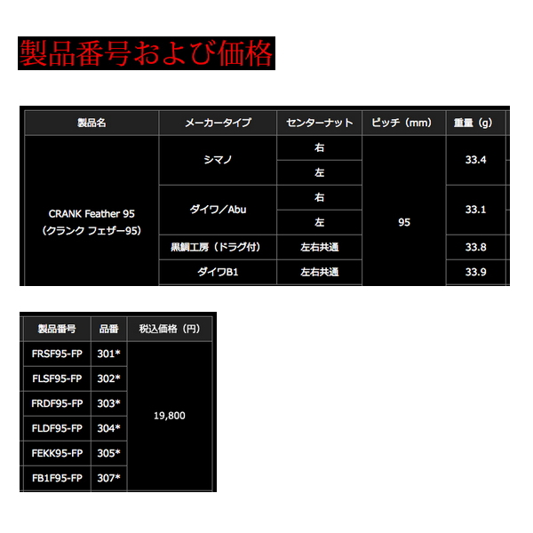リブレ クランク フェザー 95 FLSF95-FP 左巻 シマノ用 チタン／ブルー