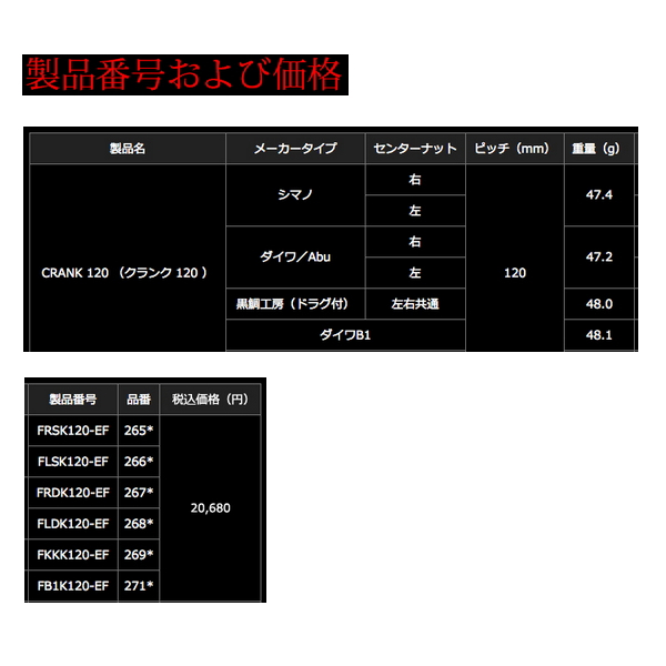 リブレ クランク 120 FLDK120-EF 左巻 ダイワ用 ガンメタ