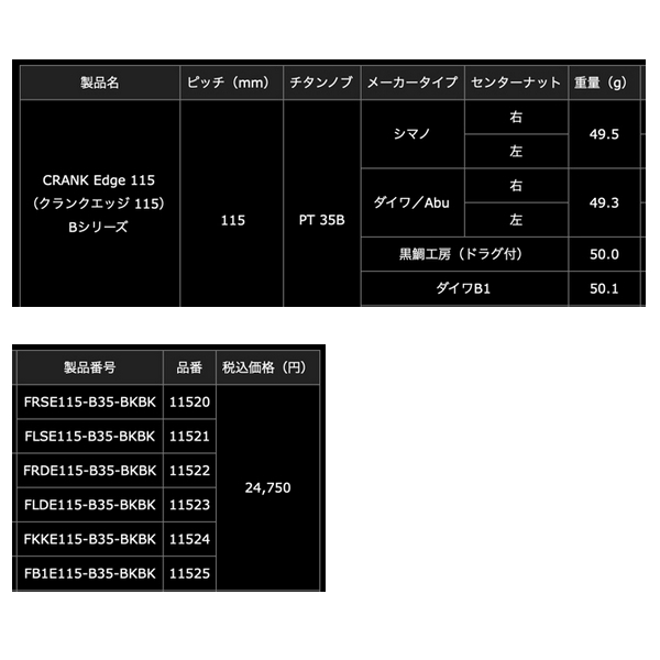 25年3月新商品） リブレ クランク エッジ 115 Bシリーズ FKKE115-B35