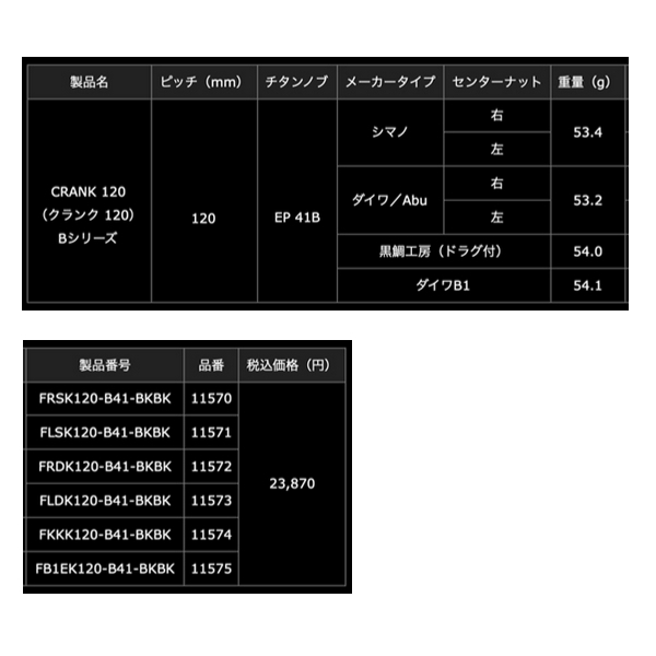 25年3月新商品） リブレ クランク 120 Bシリーズ FRSK120-B37-BKBK EP