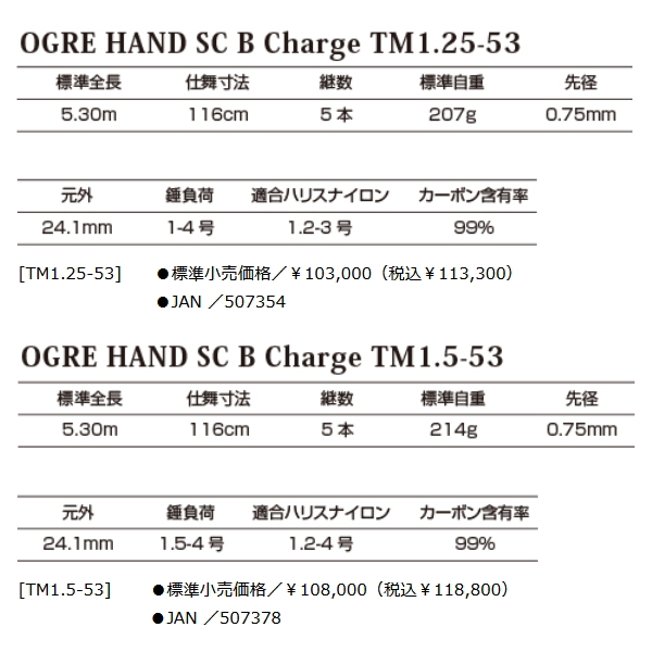 釣武者 オウガ ハンド SC B チャージ TM1.5-53 （仕舞寸法 116cm