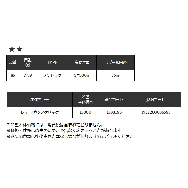 宇崎日新 インヴィクタクロダイRG-ST 85 レッド/ガンメタリック