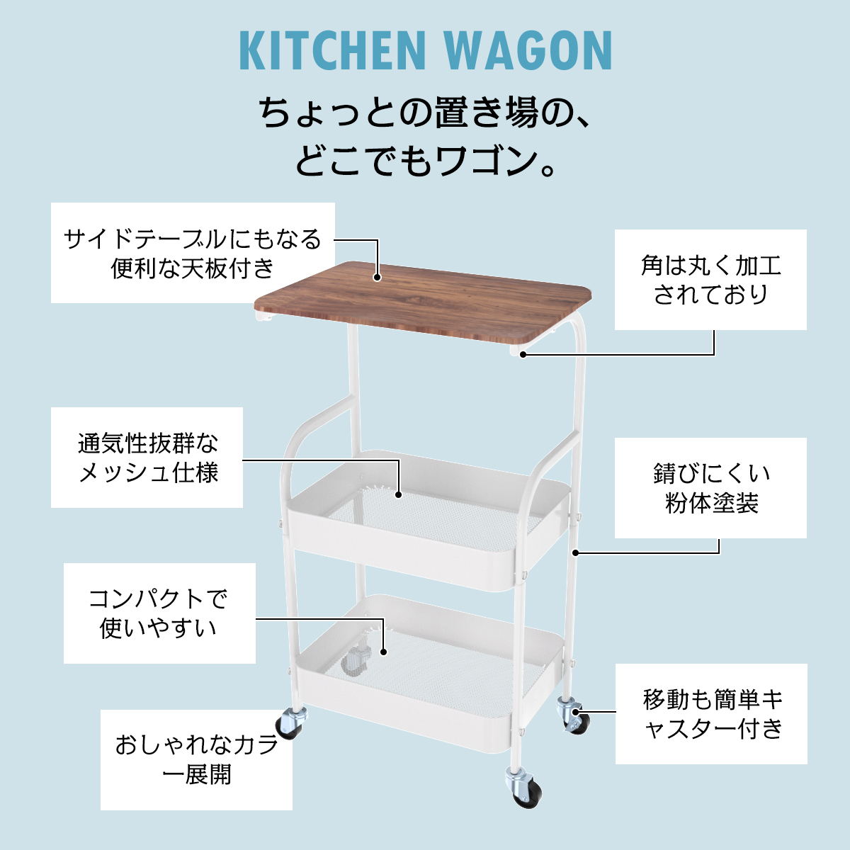 キッチンワゴン 天板付き スリム キャスター付き 木製 おしゃれ 爆買