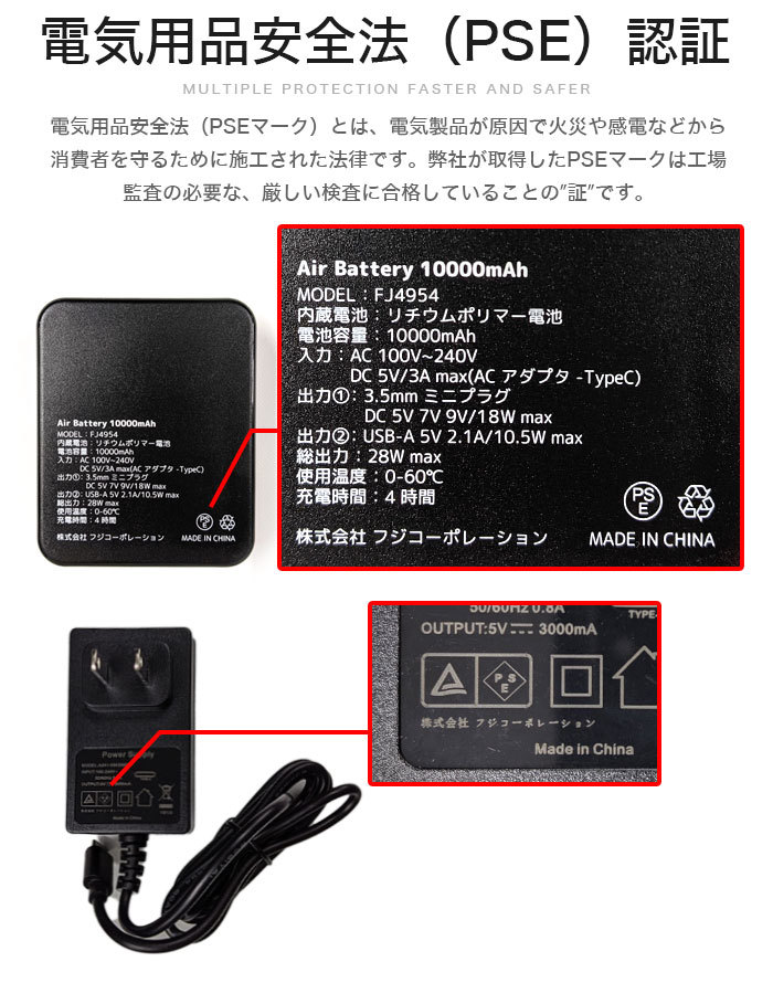 バッテリー 6か月保証付 空調作業服 用 空調バッテリー mini ハイパワー リチウムポリマー 空調ベスト 空調ウェア 10000mAh USB  3.0 Type C 服 FJ4954