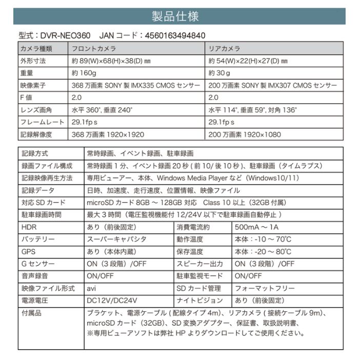 WATEX（ワーテックス） ドライブレコーダー 360度 超広角視野カメラ