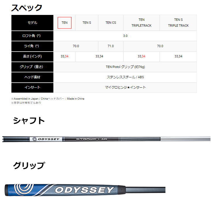 左用 ODYSSEY オデッセイ TEN パター ストロークラボシャフト 日本仕様