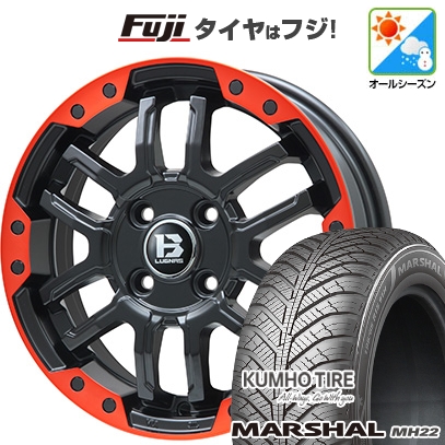 新品国産車用5穴114.3 | オールシーズンタイヤ ホイール4本セット | 215/65R16 | マーシャル MH22(限定) | B-LUGNAS FRD(マットブラック/レッドリム) 16インチ