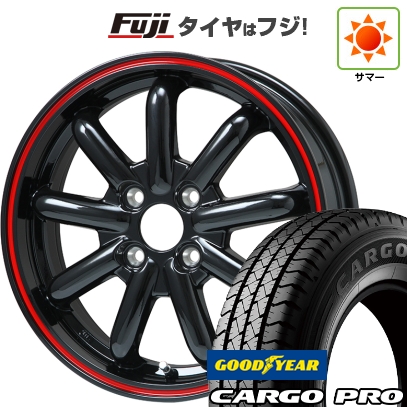 軽トラ 軽バン | 夏タイヤ ホイール4本セット | 145/80R12 80/78N | グッドイヤー カーゴ プロ(限定) | ストレンジャーKST-9改 ブラック/レッドライン 12インチ