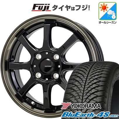 パンク保証付き 新品 N-BOX タント スペーシア オールシーズンタイヤ ホイール４本セット 155/65R14 ヨコハマ ブルーアース 4S AW21 ジースピード P-08 14インチ