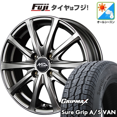 【新品】軽トラ 軽バン オールシーズンタイヤ ホイール4本セット 145/80R12 80/78T GRIPMAX SureGrip A/S VAN MID WHEELS V25 メタリックグレー 4J 12インチ