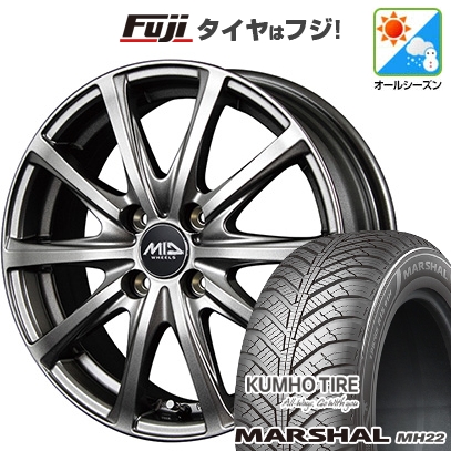 【新品国産車用 4穴100車】 オールシーズンタイヤ ホイール4本セット 185/65R15 クムホ マーシャル MH22 オールシーズン(限定) MID WHEELS V25  15インチ