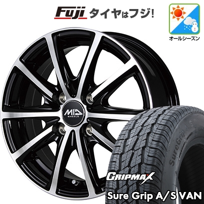 【新品】軽トラ 軽バン オールシーズンタイヤ ホイール4本セット 145/80R12 80/78T GRIPMAX SureGrip A/S VAN MID WHEELS V25 ブラックポリッシュ 4J 12インチ