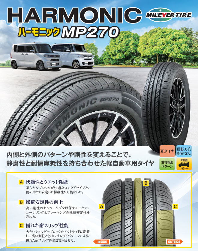 【新品国産車用5穴100】 | 夏タイヤ ホイール4本セット | 195/65R15 | ミレバー ハーモニック MP270(限定) | WEDS ウェッズ エリシア | 6J 15インチの画像