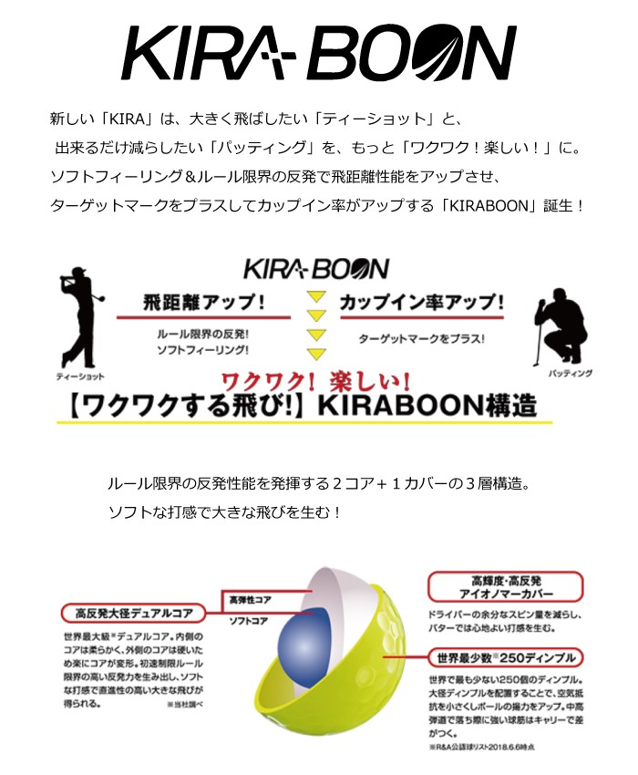 kasco キャスコ KIRA BOON キラ ブーン ターゲットマーク付 ゴルフボール １ダース 2019年モデル