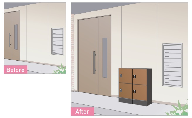 屋外にも設置できるのでエントランスが狭い集合住宅にも