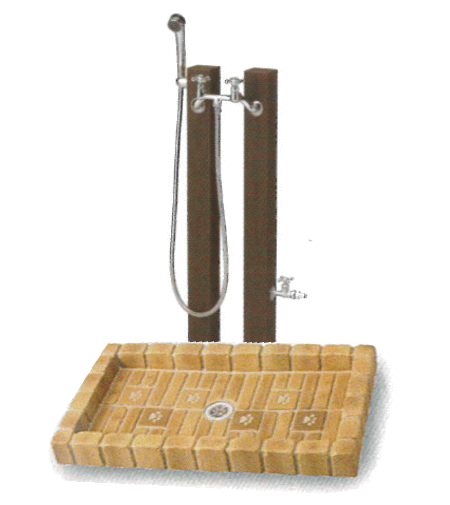 立水栓 水栓柱 シャワープレイスセット レヴウッド 給水用 給湯用 混合水栓金具(カランパイプ無) パン(FRP製・すのこ付) 犬猫 ペット用 人工木 動物用 - 2
