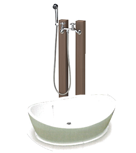 立水栓 水栓柱 シャワープレイスセット レヴウッド 給水用 給湯用 混合水栓金具(カランパイプ無) パン(FRP製・すのこ付) 犬猫 ペット用 人工木 動物用 - 20