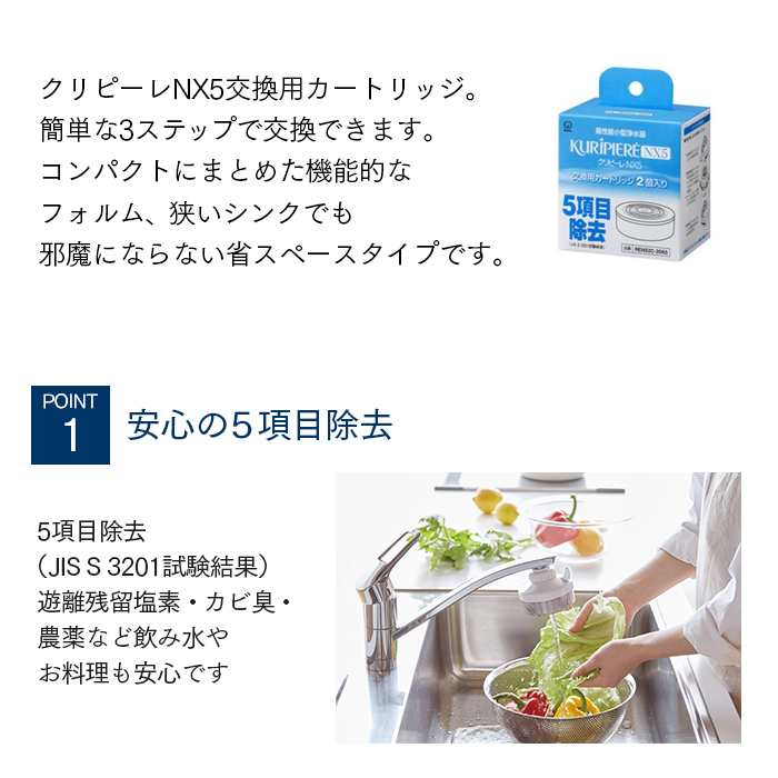 クリタック 高機能小型浄水器 KURIPIERE クリピーレ NX5 交換用カートリッジ 2個入り REN52C-3065