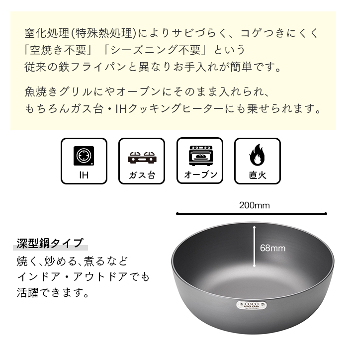 鉄鍋 COCOpan ココパン 20cm 日本製 鉄フライパン 業務用 送料無料｜fujinamisquare｜03