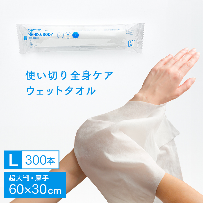 化粧品基準 FSX 使い捨て 紙おしぼり HAND＆BODY L 超大判ウェットタオル VB COSME 1ケース 300本 不織布 大判 厚手 業務用 送料無料 :100091201:イーシザイ・マーケット