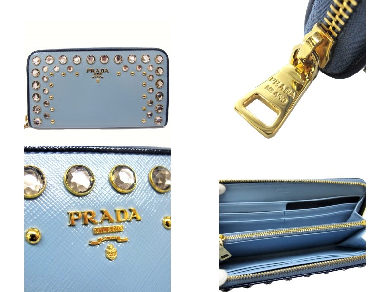 未使用展示品）プラダ PRADA ラインストーン ラウンドファスナー 長 