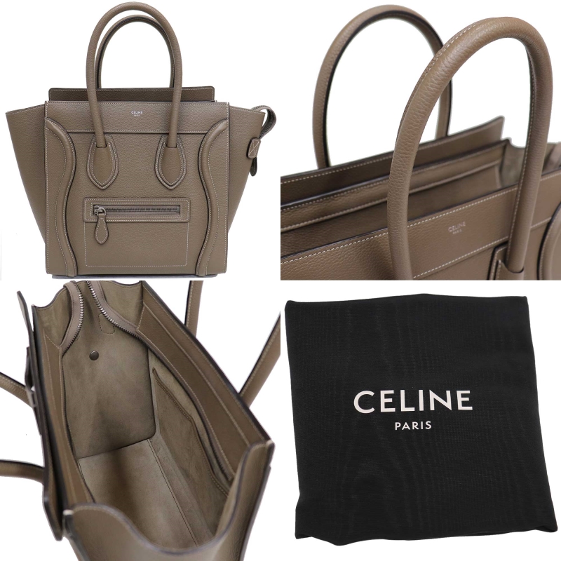 CELINE ラゲージ ハンドバッグ グレージュ シルバー レザー