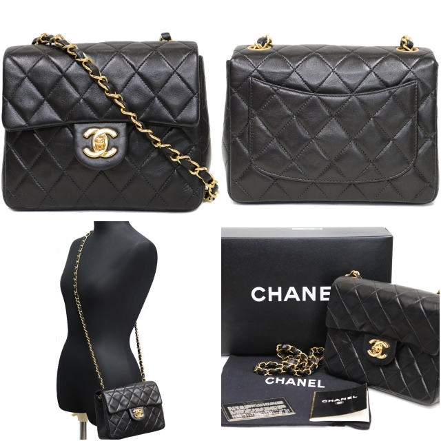 シャネル CHANEL ミニ マトラッセ チェーン ショルダー バッグ 斜め掛け ヴィンテージ 黒 ブラック ゴールド金具 ラムスキン A01115 8076 シャネル CHANEL ミニマトラッセ18 A01115 3番台 ブラック ゴールド