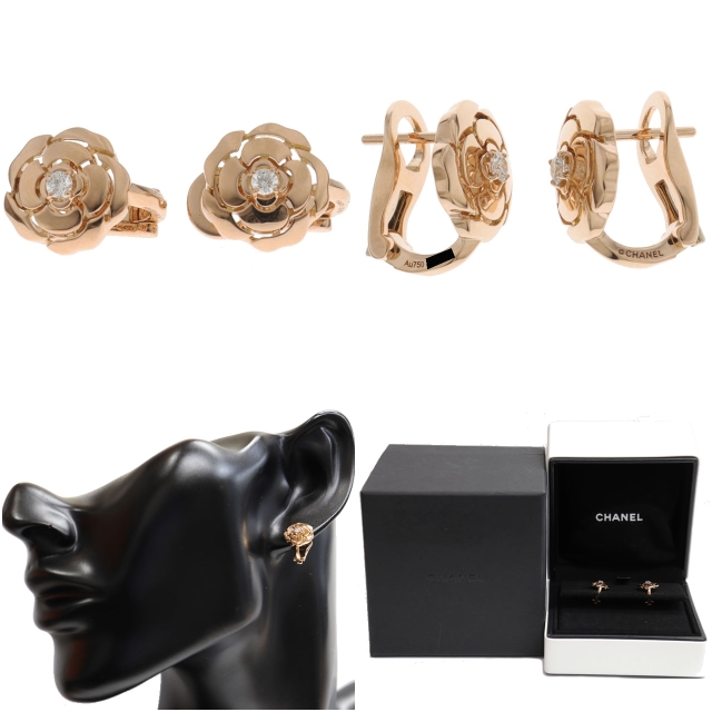 CAMELIA （美品）シャネル CHANEL カメリア ダイヤ ピアス K18 PG