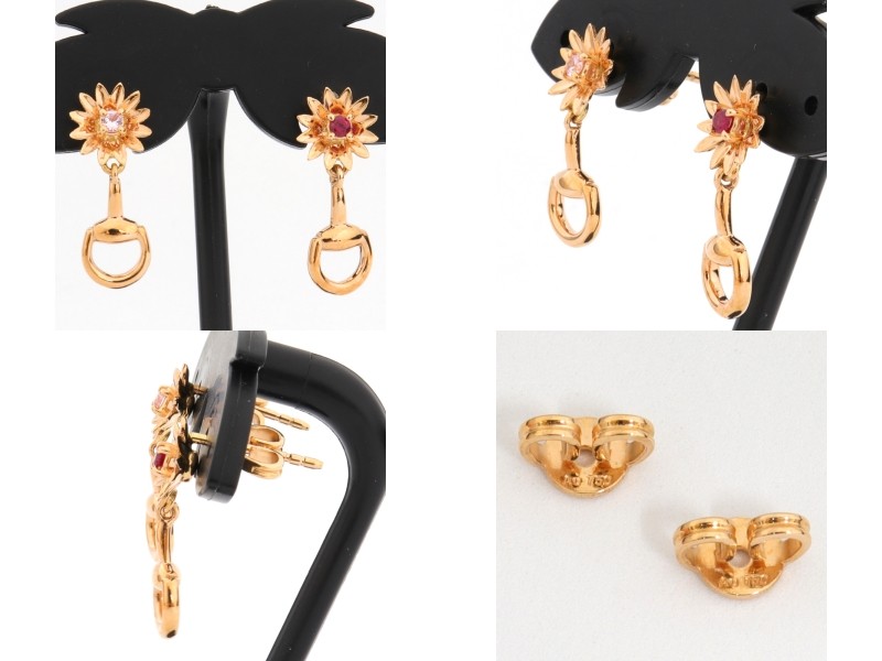 GUCCI （新品仕上げ済）グッチ フローラ ピアス K18 PG × ルビー