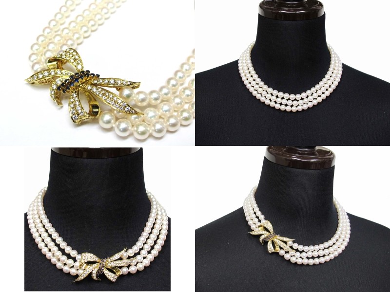 MIKIMOTO ミキモト MIKIMOTO 3連パールネックレス ダイヤトップ