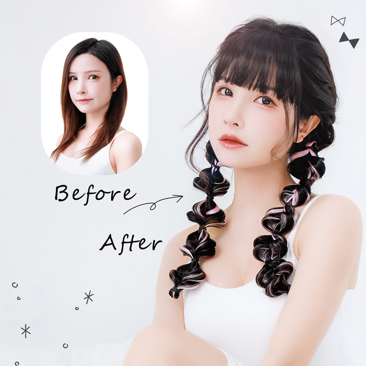 「キャンディエクステ」 エクステ カラー ウィッグ ロング ポニーテール 黒 ピンク 青 グレー 白 玉ねぎヘア ポンポンヘア ハロウィン コスプレ |  | 02