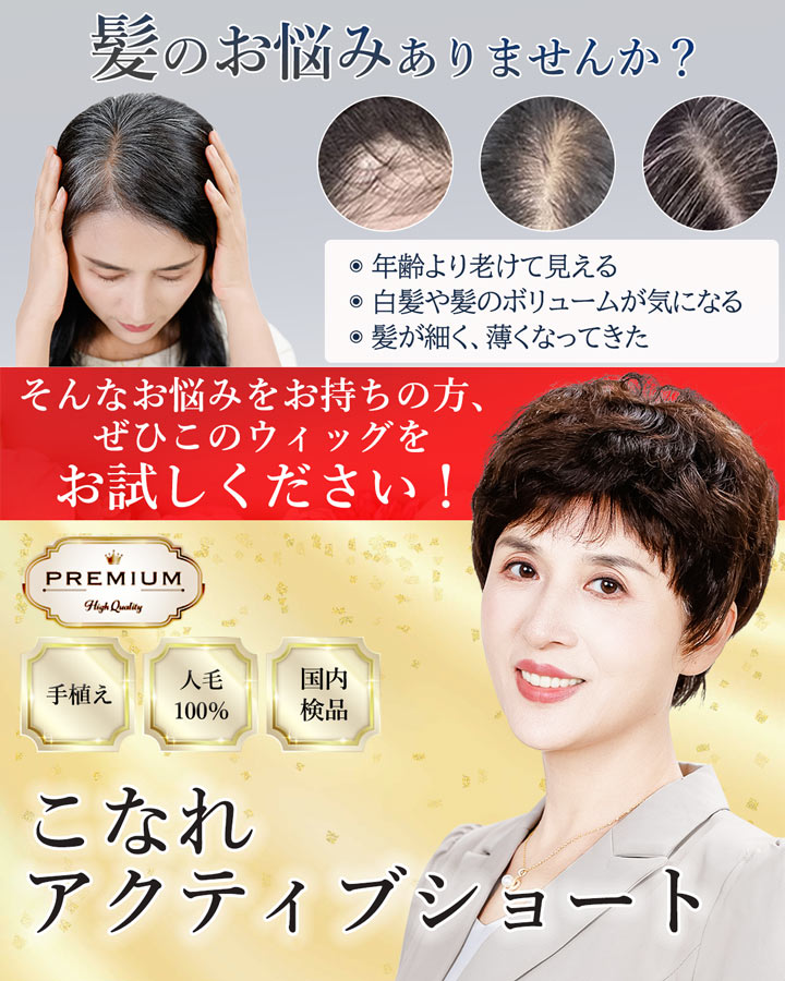 【売切セール 返品交換不可】 ウィッグ 自然 人毛 100% フルウィッグ 手植え 白髪隠し 薄毛 白髪 医療用 かつら【こなれアクティブショート】 | TefuRe | 03