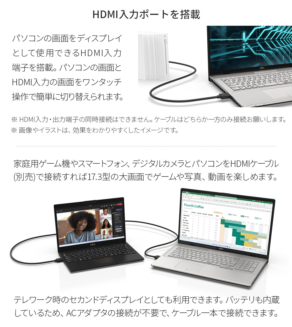 ノートパソコン 新品 富士通 LIFEBOOK NH WN1/H1 17.3型 Windows11 Home Core i7 メモリ16GB SSD256GB HDD1TB Office付き Blu-ray PP_WN1H1_A004｜fujitsu-fmv｜04