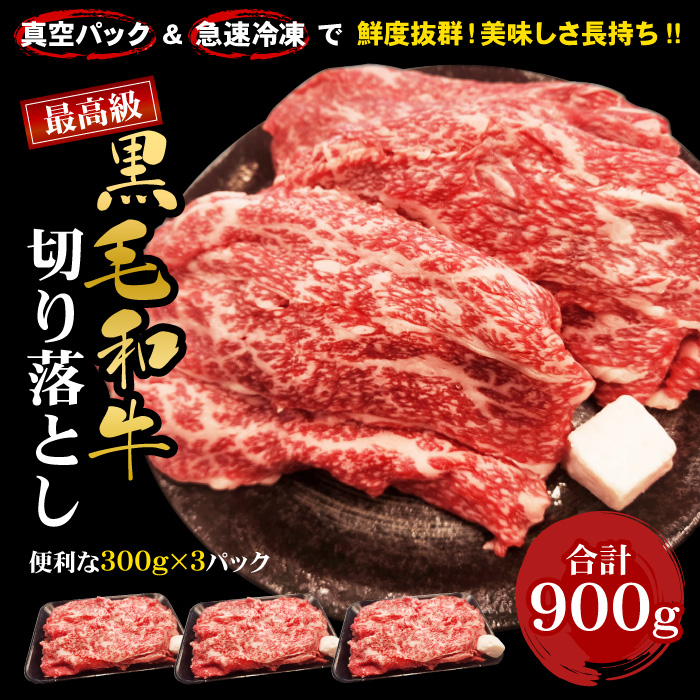 黒毛和牛 切り落とし 300g×3 合計900g 牛肉 国産 すき焼き 肉 真空・瞬間冷凍で鮮度抜群 美味しさ長持ち 冷凍便でお届け