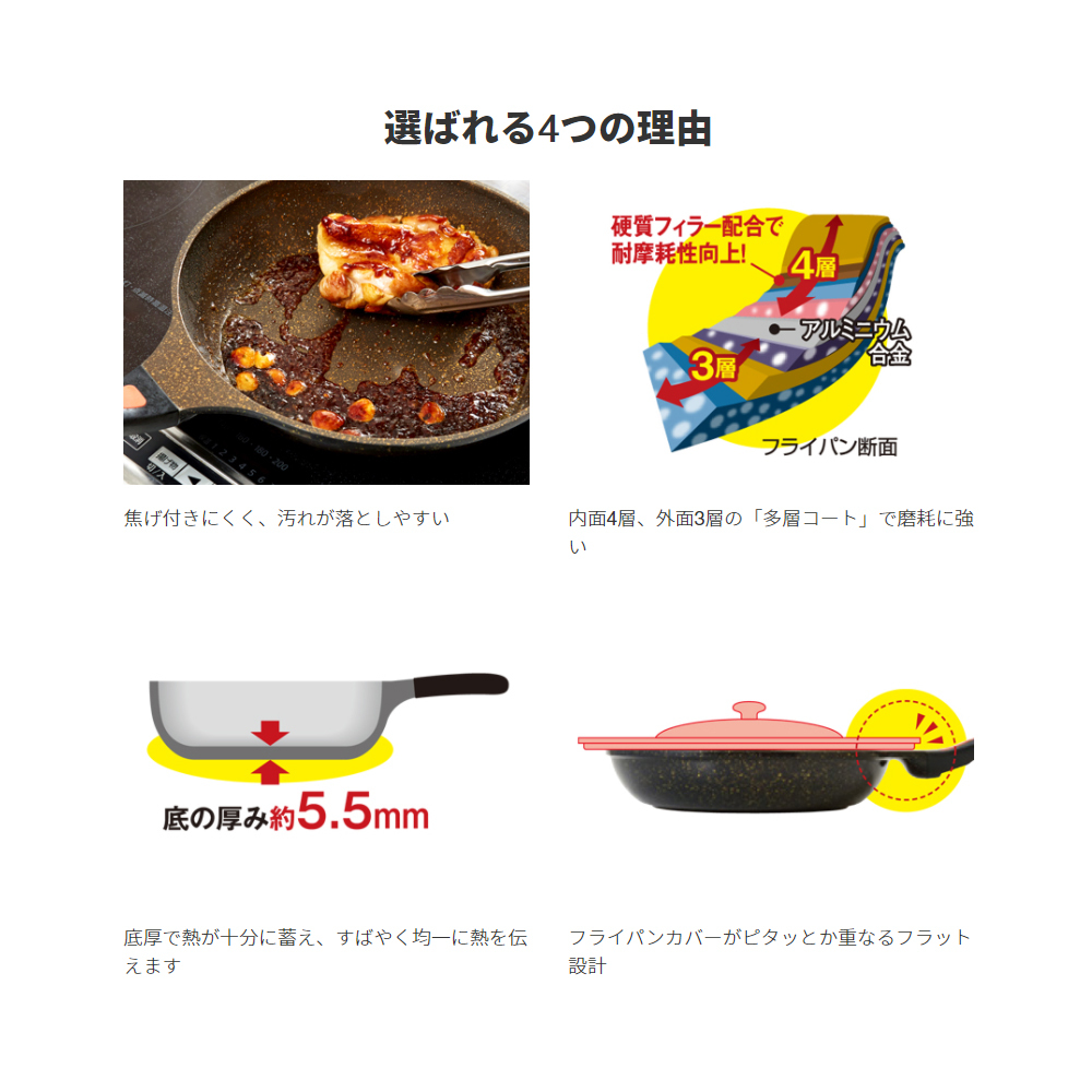IHゴールドマーブルフライパン 26cm 深型 マーブルコート IH対応
