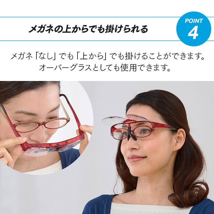 跳ね上げメガネ式拡大鏡 1.6倍 メガネ型ルーペ 跳ね上げ式 ブルー
