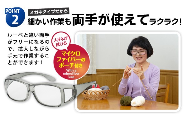 高倍率メガネタイプ拡大鏡 1.8倍 ルーペ メガネの上から使える 眼鏡