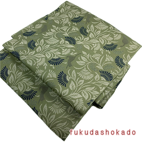 お太鼓 ワンタッチ帯 作り帯 kjow24-2 唐草 猫 カーキ グリーン ネコ
